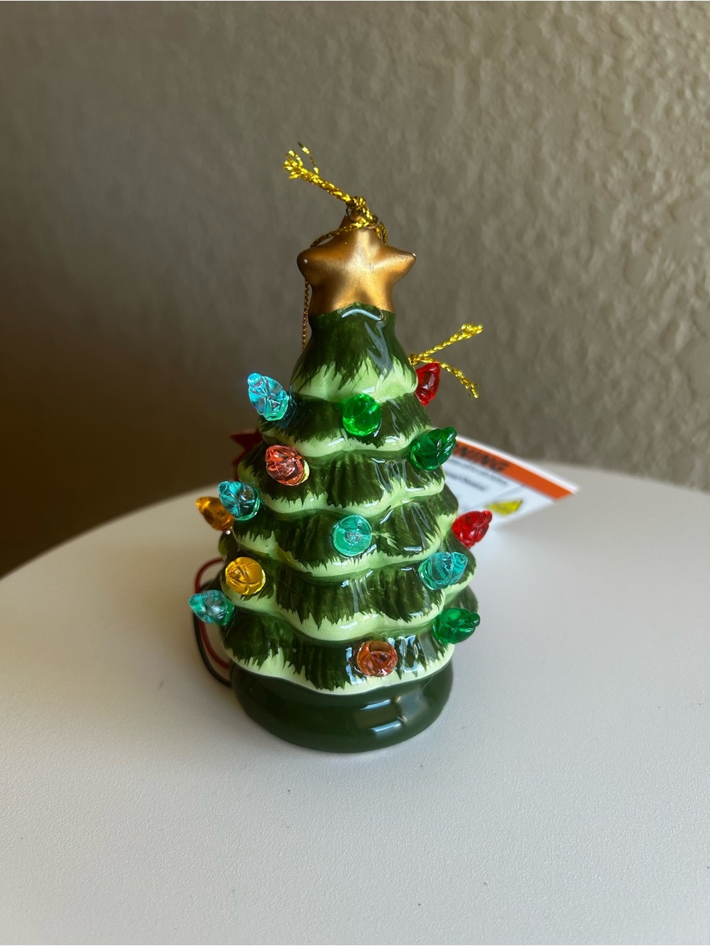 Green Ceramic Christmas Tree Ornament with Multicolored Lights